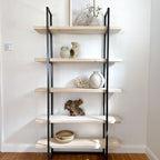 The White Bookcase Book Shelf Ladder White Shelves Wall Open Shelving Small Corner Unit Solid Wood Oak Narrow Tall Shelfie Wooden Industrial Neutral