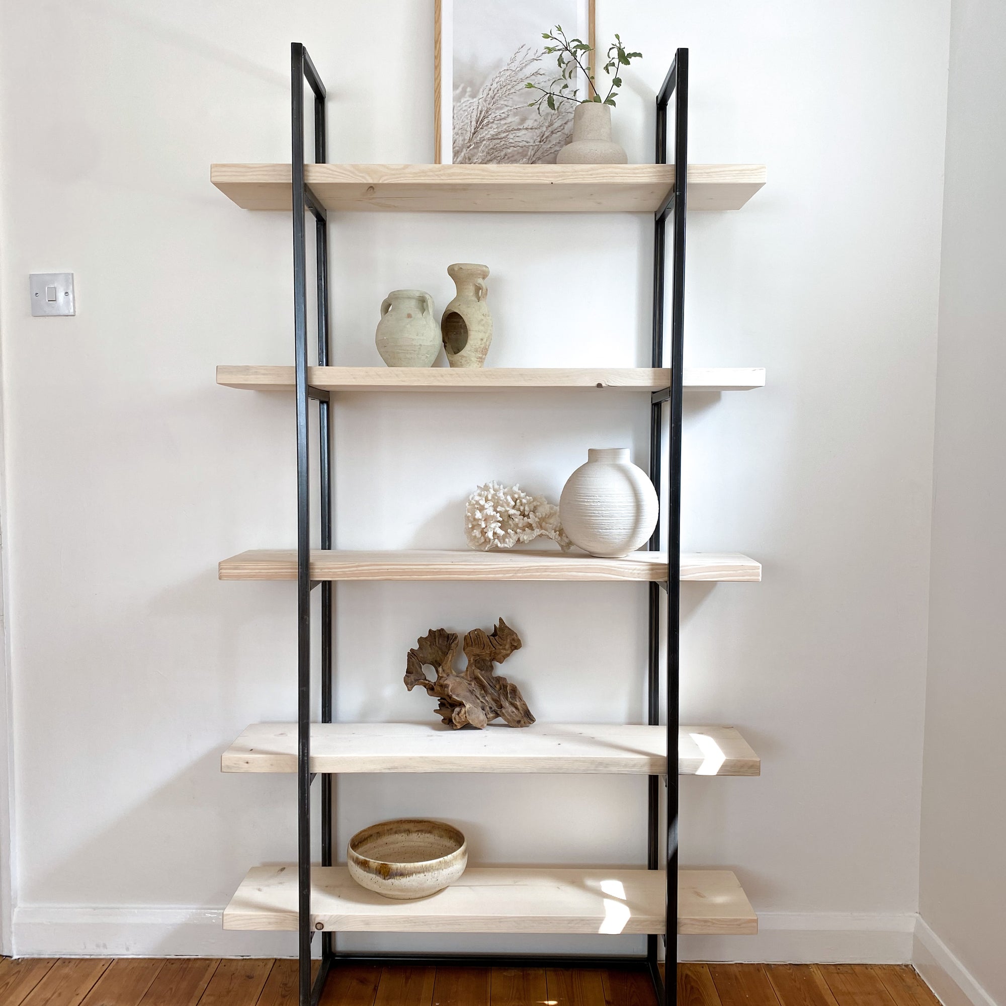 The White Bookcase Book Shelf Ladder White Shelves Wall Open Shelving Small Corner Unit Solid Wood Oak Narrow Tall Shelfie Wooden Industrial Neutral