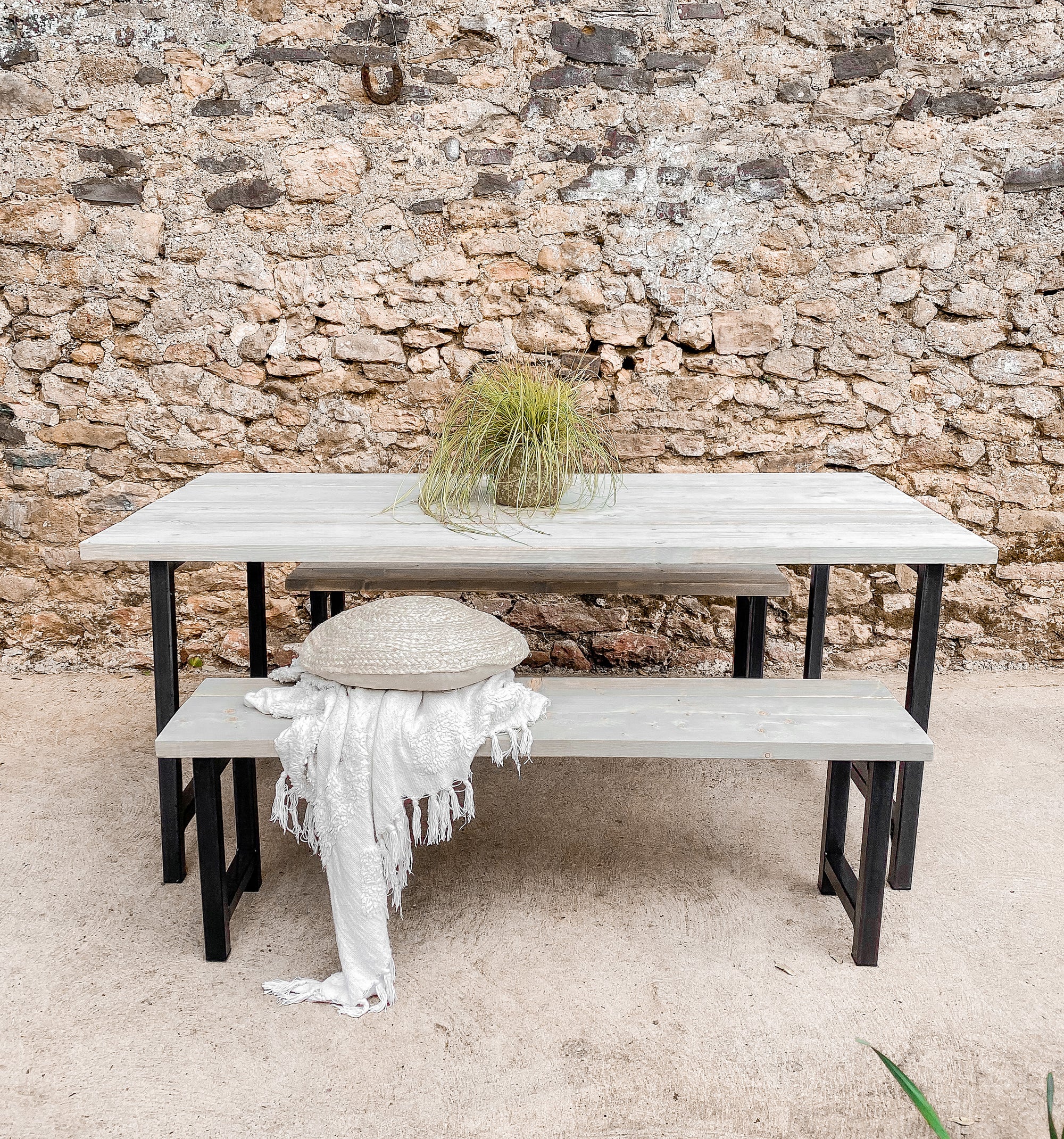 Outdoor Garden Table Wooden Set Dining Grey Solid Wood Bench Piece Patio Furniture 6 8 seater 10 12 Oak Bistro Acacia Teak.