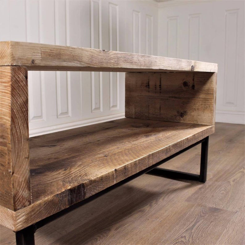 Wooden Industrial TV Unit Stand Cabinet Media wood  32 - 55 inch rustic retro reclaimed pine Handmade in Britain UK Vintage.