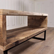 Load image into Gallery viewer, Wooden Industrial TV Unit Stand Cabinet Media wood  32 - 55 inch rustic retro reclaimed pine Handmade in Britain UK Vintage.

